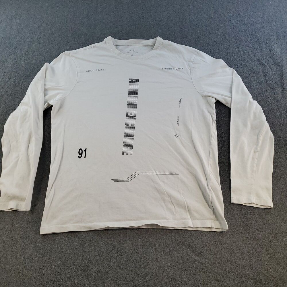 Armani Exchange T-Shirt Mens Long Sleeve Crew Neck Pullover  Size Medium White